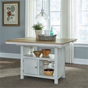 Bowery Hill Kitchen Island Table with Leaf in White and Sandstone