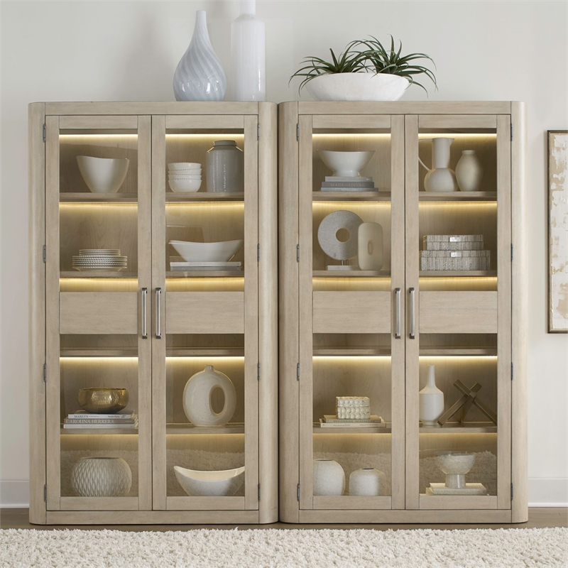 Bowery Hill 2 Piece Bunching Cabinet Set with LED Lighting in Cloud White