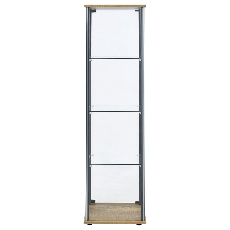 Bowery Hill 3 Shelf Glass Curio Cabinet with Metal Frame in Brown