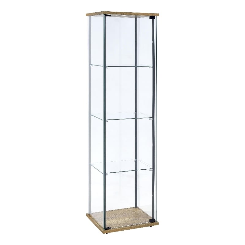 Bowery Hill 3 Shelf Glass Curio Cabinet with Metal Frame in Brown