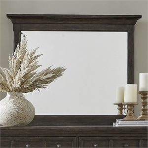 Bowery Hill Mirror with Beveled Edge and Crown Molding in Saddle Brown