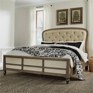 Bowery Hill King Shelter Bed with Tufted Upholstered Panels in Dusty Taupe