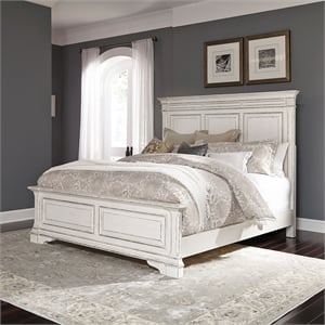 Bowery Hill California King Panel Bed with Crown Molding in Whitewash