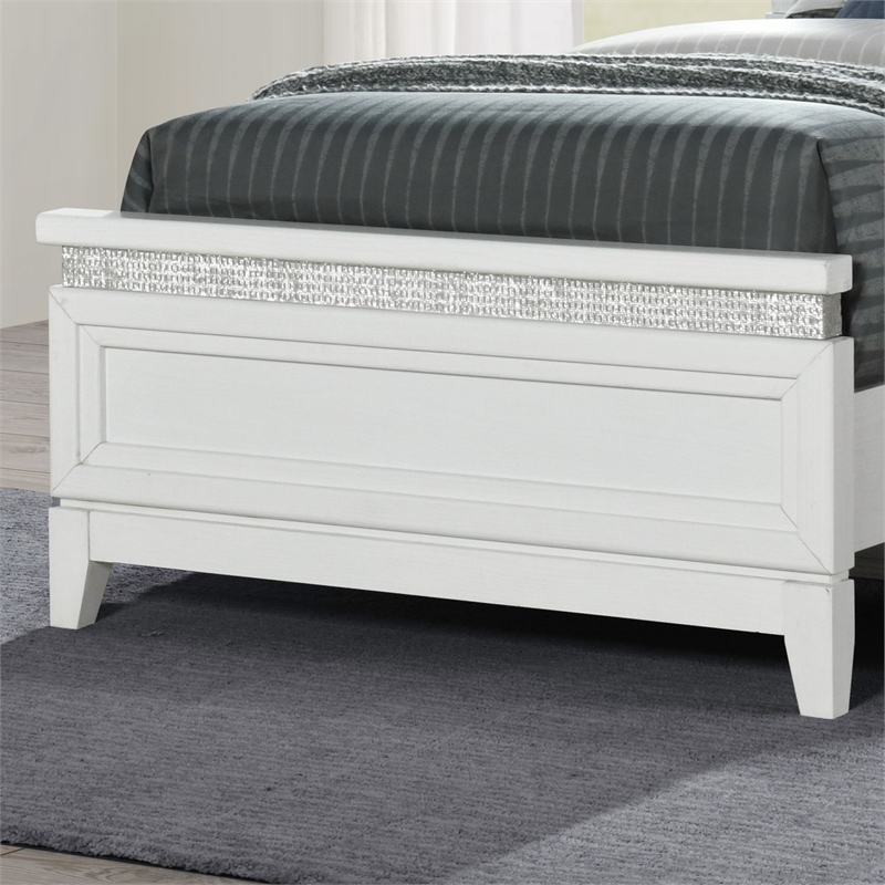 Bowery Hill Twin Upholstered Bed with LED and Rhinestones in Pearl White