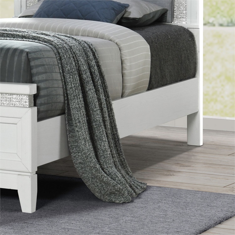 Bowery Hill Twin Upholstered Bed with LED and Rhinestones in Pearl White