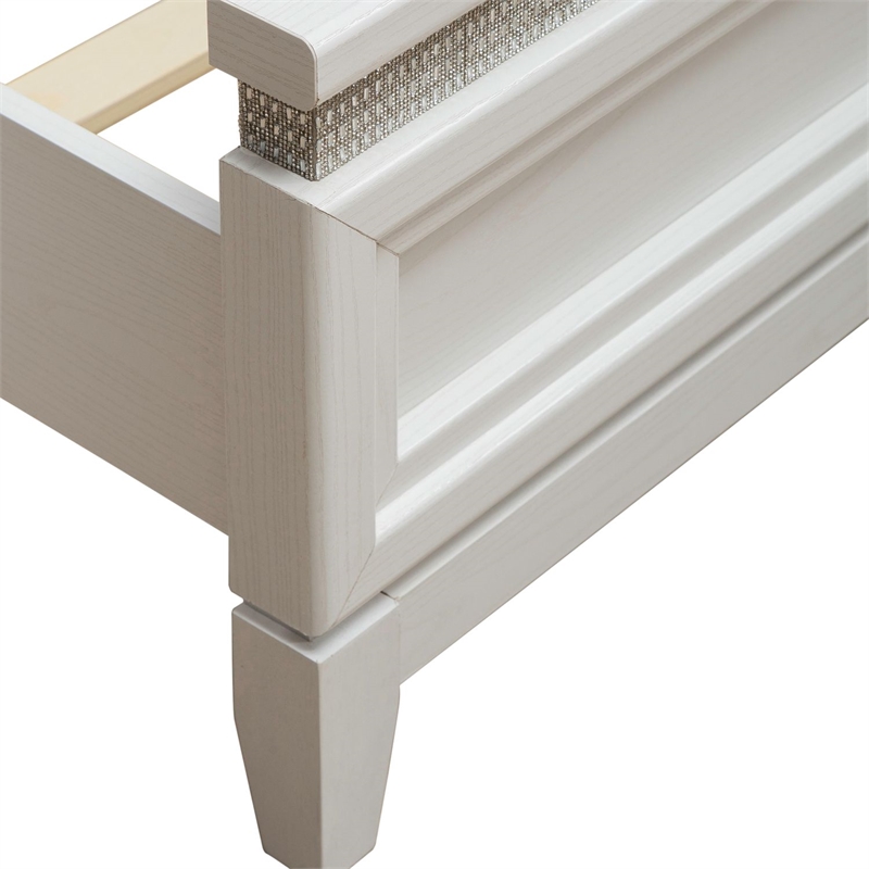 Bowery Hill Twin Upholstered Bed with LED and Rhinestones in Pearl White