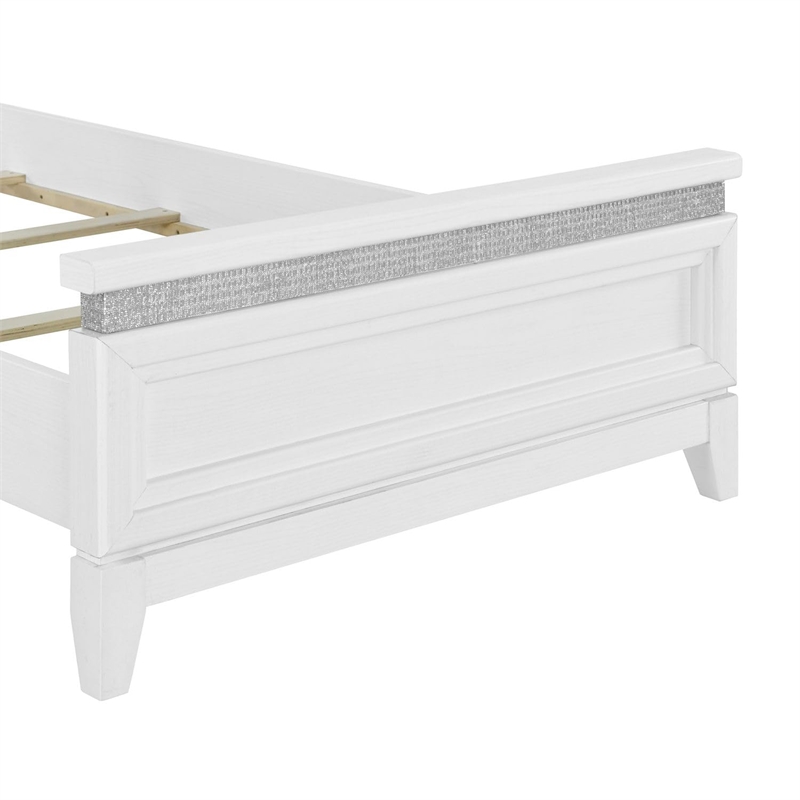 Bowery Hill Full Upholstered Bed with LED and Rhinestones in Pearl White