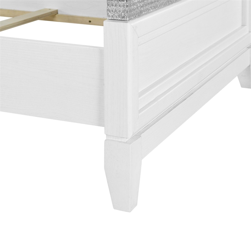 Bowery Hill Full Upholstered Bed with LED and Rhinestones in Pearl White