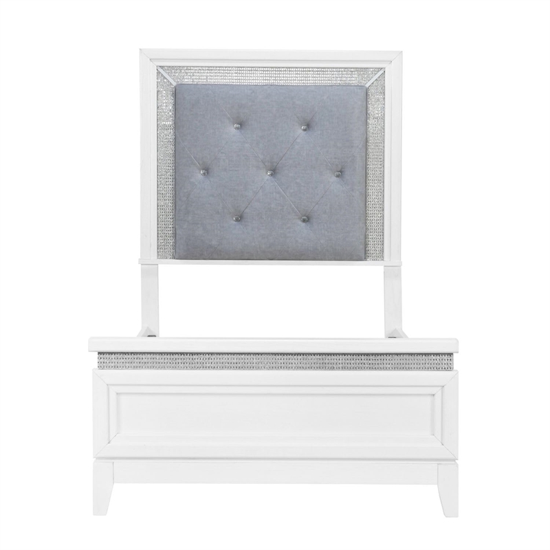 Bowery Hill Full Upholstered Bed with LED and Rhinestones in Pearl White