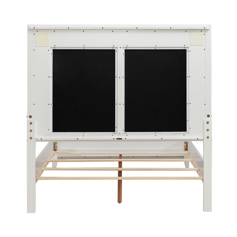 Bowery Hill Queen Upholstered Bed with LED and Rhinestones in Pearl White