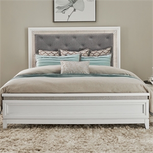 Bowery Hill Queen Upholstered Bed with LED and Rhinestones in Pearl White