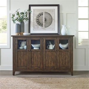 Bowery Hill Buffet with Seeded Glass Doors and Felt Lined Drawers in Brown