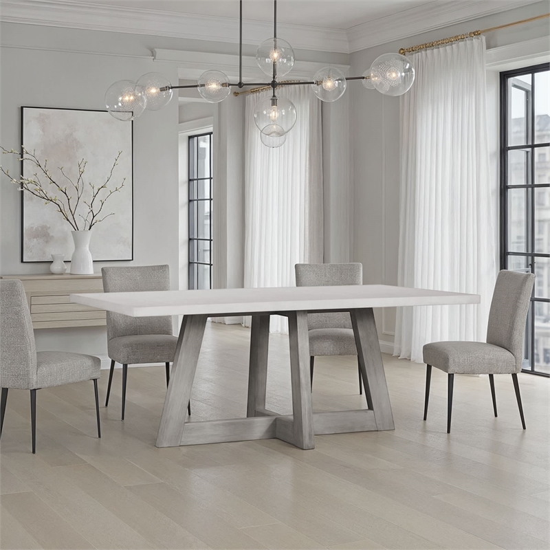 Bowery Hill Dining Table with Concrete Top and Acacia Base in Grey
