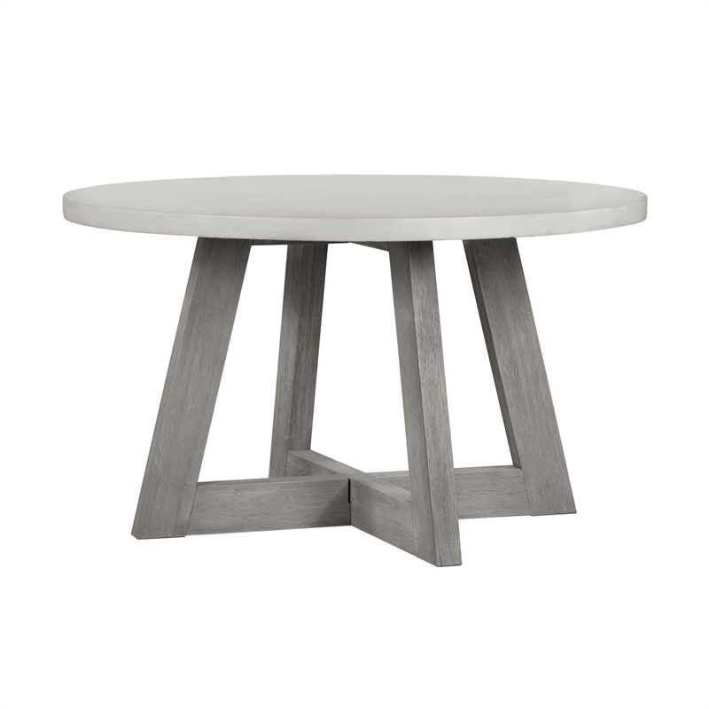 Bowery Hill Round Concrete Top Dining Table with Acacia Base in Grey