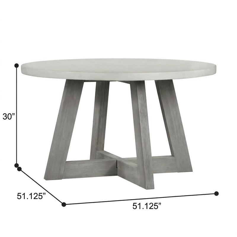 Bowery Hill Round Concrete Top Dining Table with Acacia Base in Grey