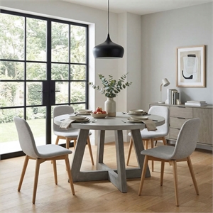 Bowery Hill Round Concrete Top Dining Table with Acacia Base in Grey