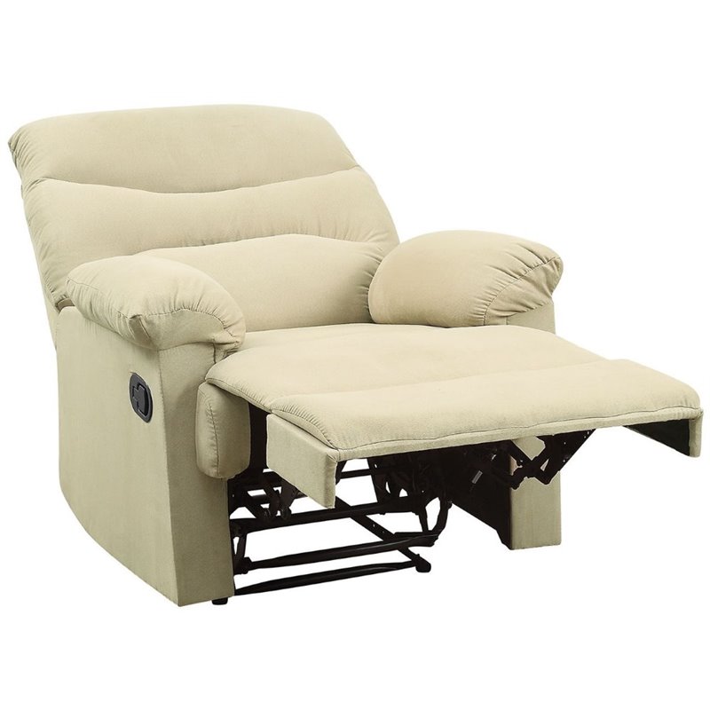 Bowery Hill Upholstered Motion Recliner in Beige Microfiber with Armrests