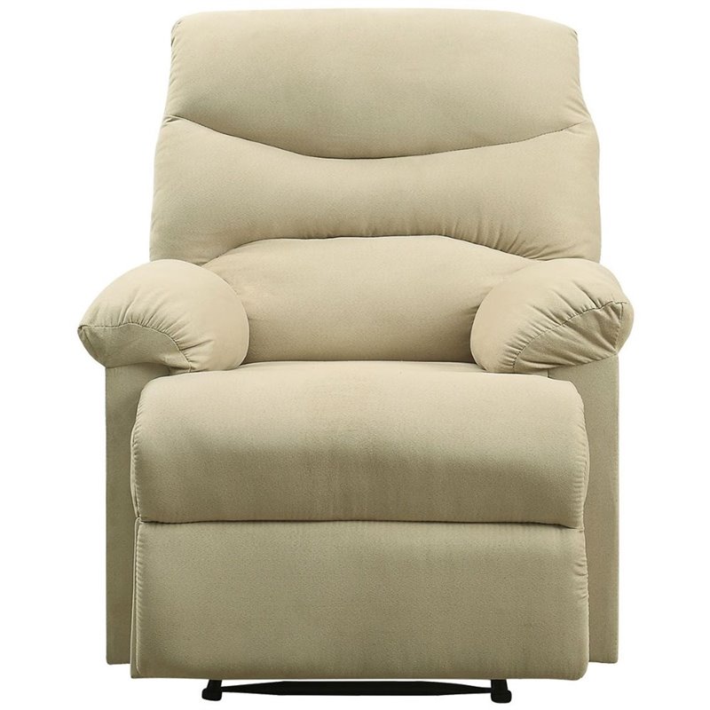 Bowery Hill Upholstered Motion Recliner in Beige Microfiber with Armrests