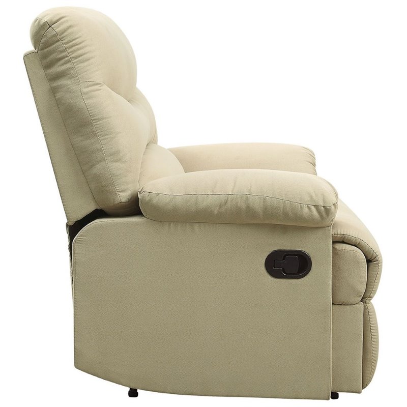 Bowery Hill Upholstered Motion Recliner in Beige Microfiber with Armrests