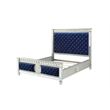 Bowery Hill Queen Panel Bed with Button Tufted Headboard in Blue Velvet