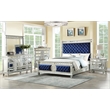 Bowery Hill Queen Panel Bed with Button Tufted Headboard in Blue Velvet