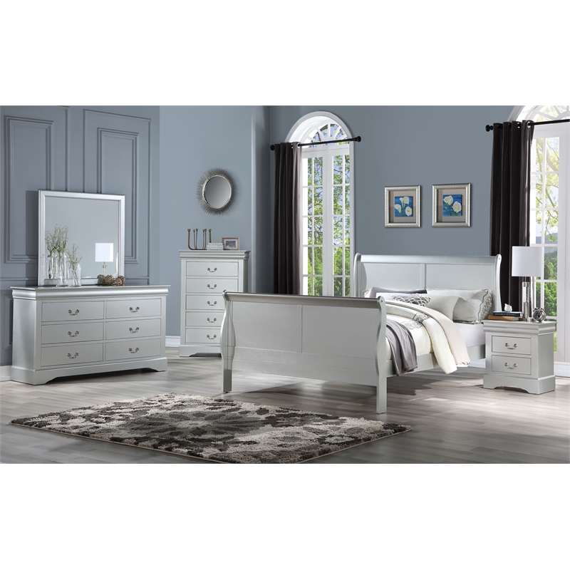 Bowery Hill Wood Rectangular Mirror in Platinum Finish for Dresser Mount