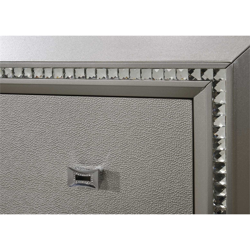 Bowery Hill Queen Faux Leather Storage Bed with LED in Champagne