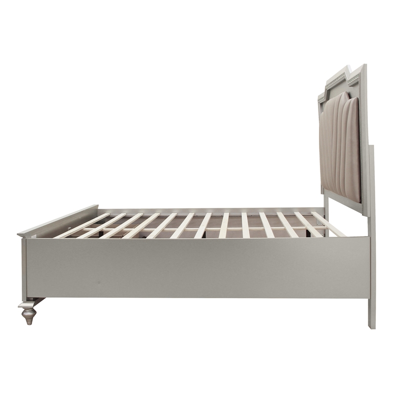 Bowery Hill Queen Faux Leather Storage Bed with LED in Champagne