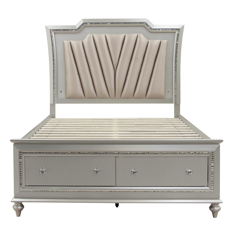 Bowery Hill Queen Faux Leather Storage Bed with LED in Champagne