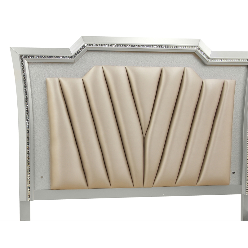Bowery Hill Queen Faux Leather Storage Bed with LED in Champagne