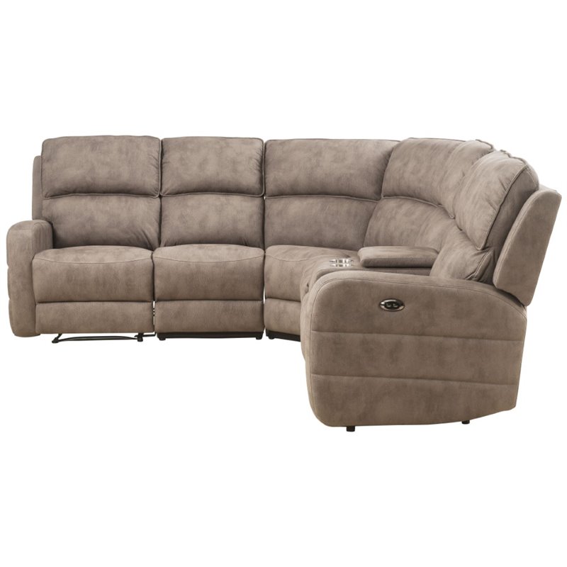 Bowery Hill Reclining Sectional Sofa with USB Dock in Mocha Wood