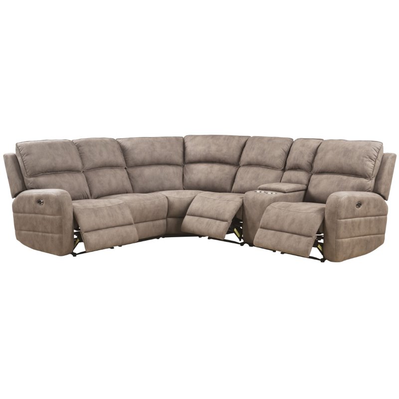 Bowery Hill Reclining Sectional Sofa with USB Dock in Mocha Wood