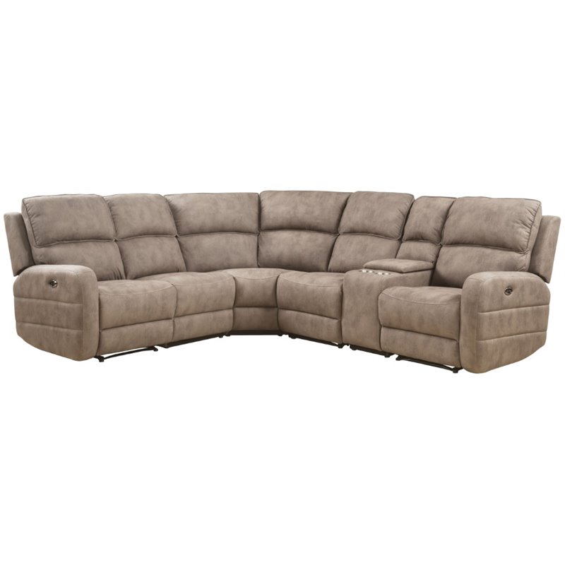 Bowery Hill Reclining Sectional Sofa with USB Dock in Mocha Wood