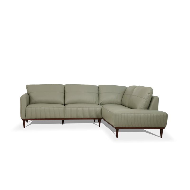 Bowery Hill Right-Facing Leather Sectional Sofa in Dark Walnut/Green
