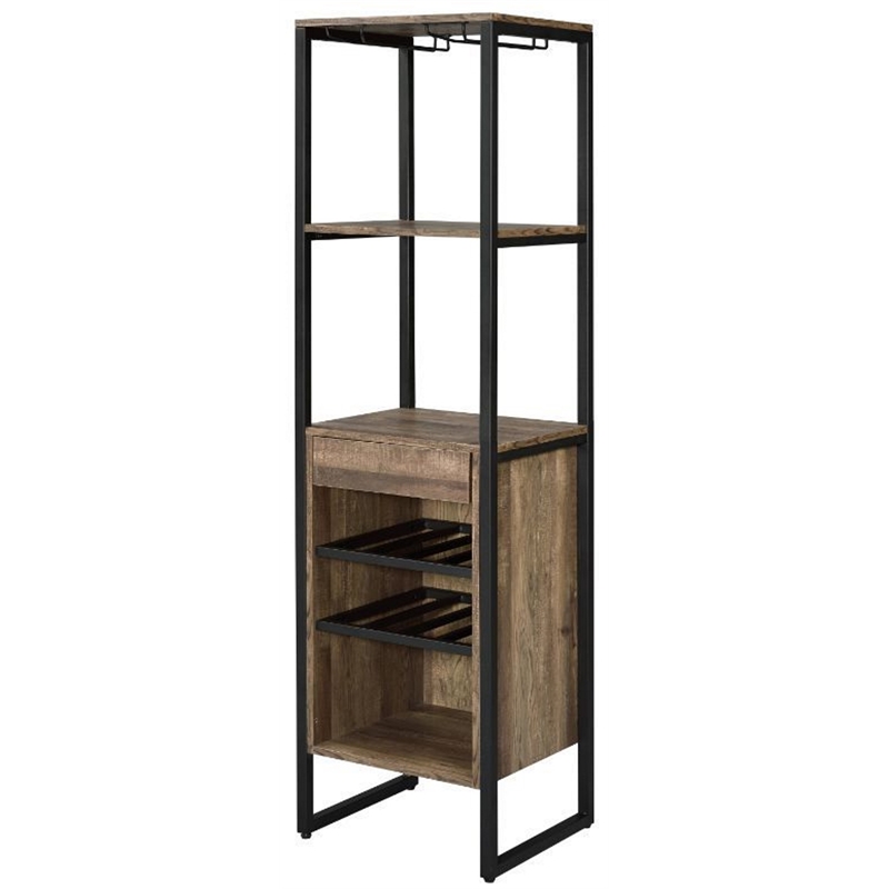 Bowery Hill Metal 1-Drawer Wine Rack with 5 Shelves in Weathered Oak