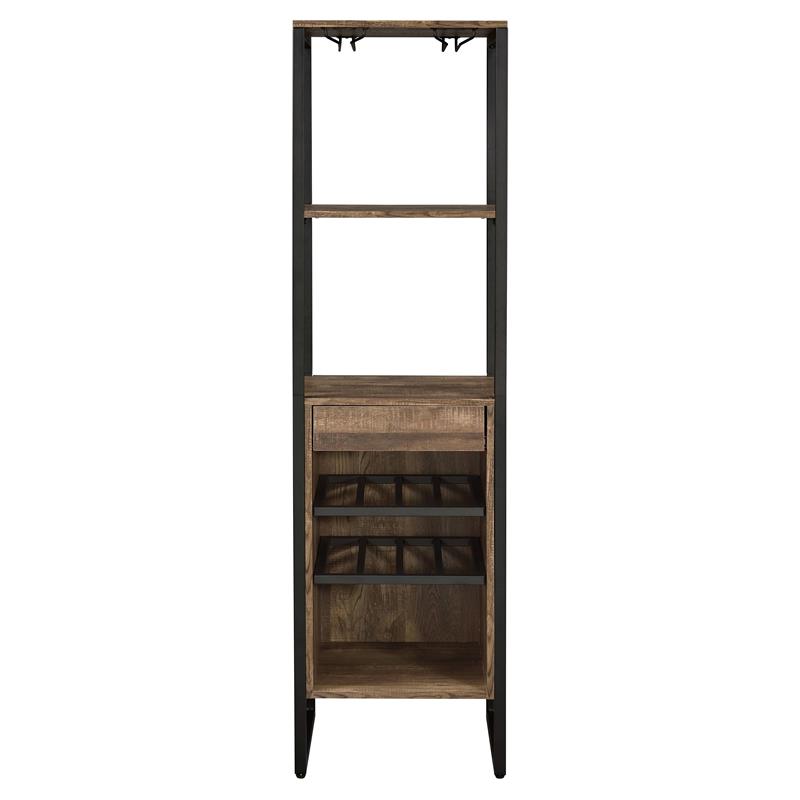 Bowery Hill Metal 1-Drawer Wine Rack with 5 Shelves in Weathered Oak