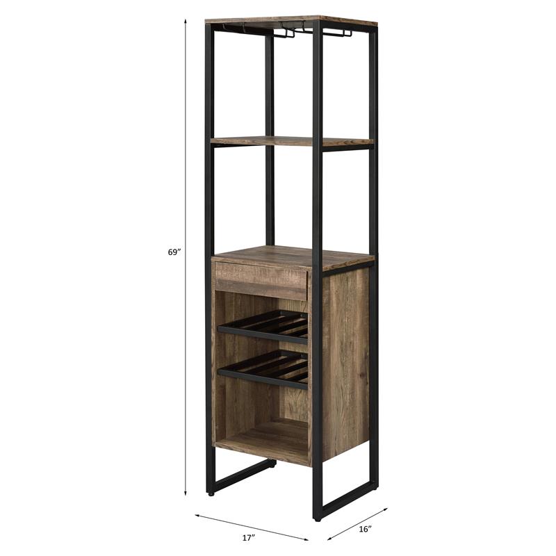 Bowery Hill Metal 1-Drawer Wine Rack with 5 Shelves in Weathered Oak