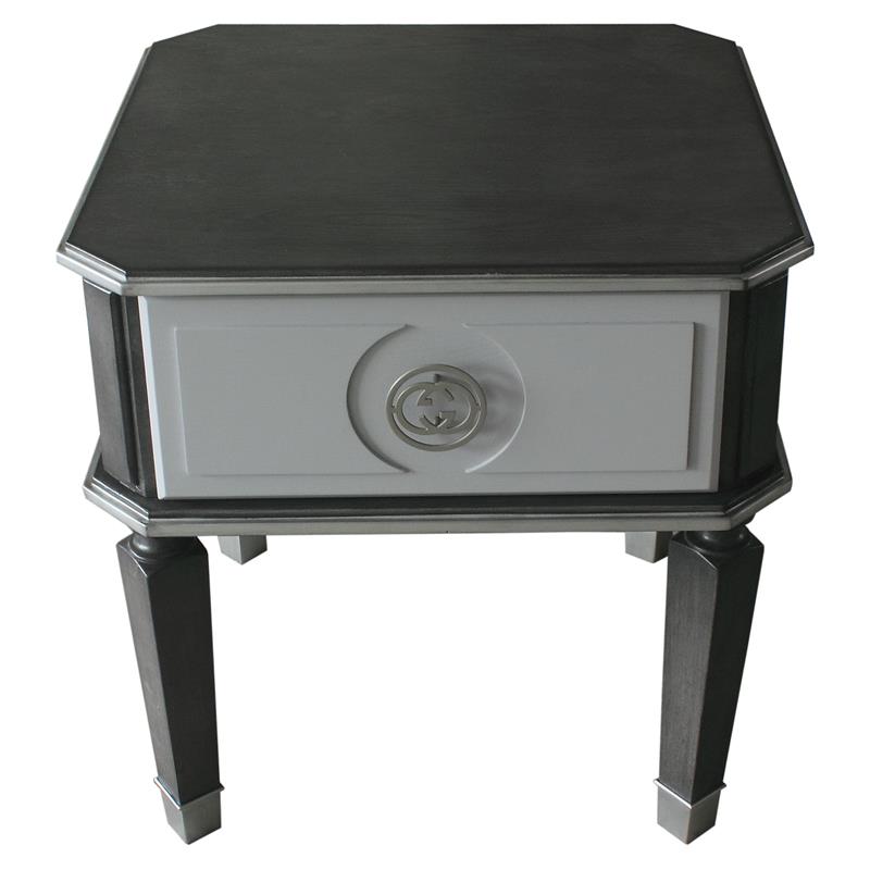 Bowery Hill Wooden End Table with Storage Drawer in Charcoal/Light Gray
