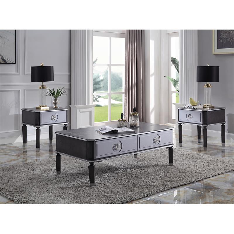 Bowery Hill Wooden End Table with Storage Drawer in Charcoal/Light Gray