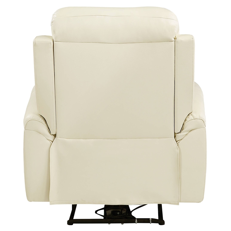Bowery Hill Leather Power Motion Recliner in Beige with Tufted Detailing