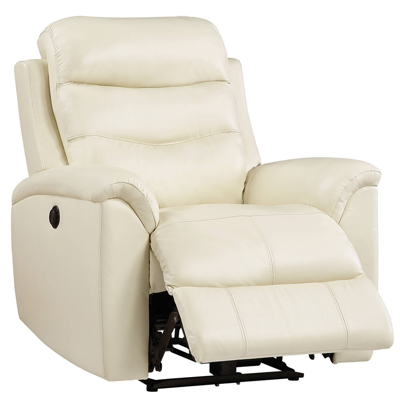 Bowery Hill Leather Power Motion Recliner in Beige with Tufted Detailing