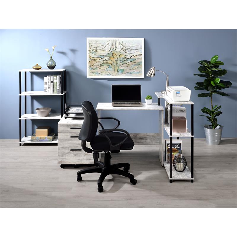 Bowery Hill 4-Shelf Rectangular Bookshelf in Antique White and Black