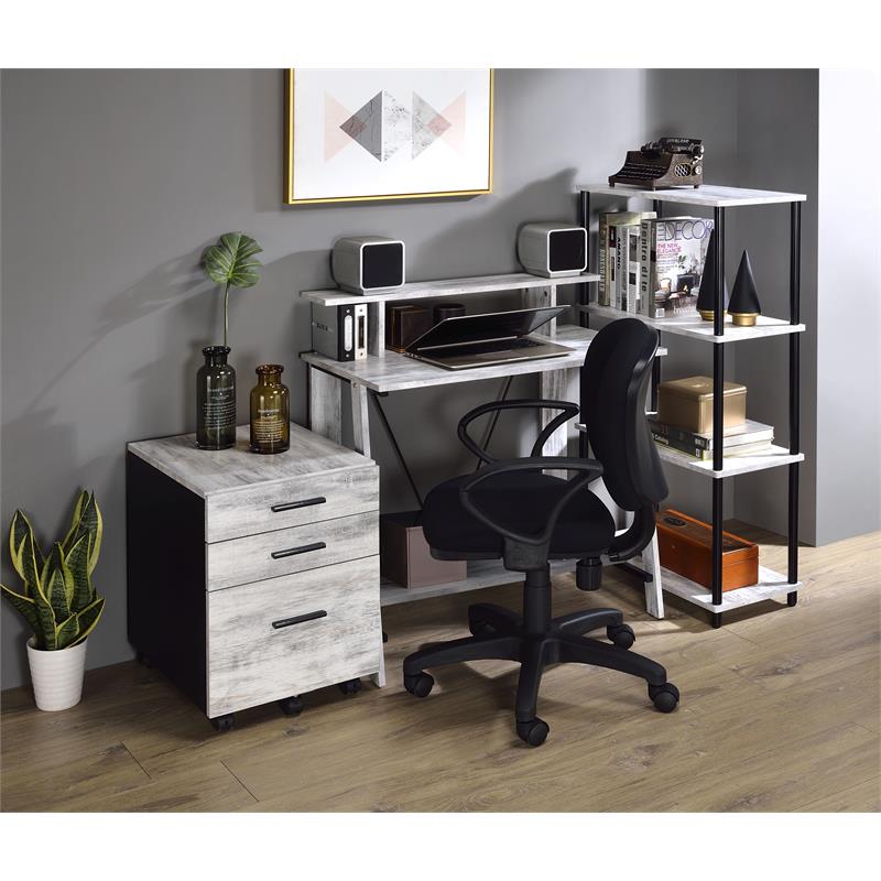 Bowery Hill 4-Shelf Rectangular Bookshelf in Antique White and Black