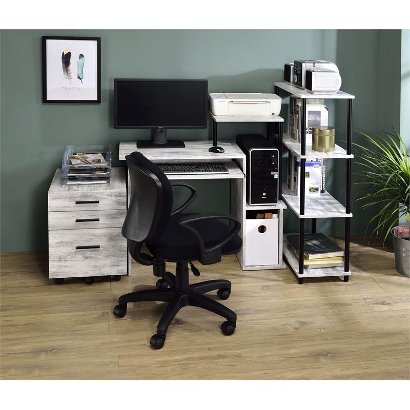 Bowery Hill 4-Shelf Rectangular Bookshelf in Antique White and Black