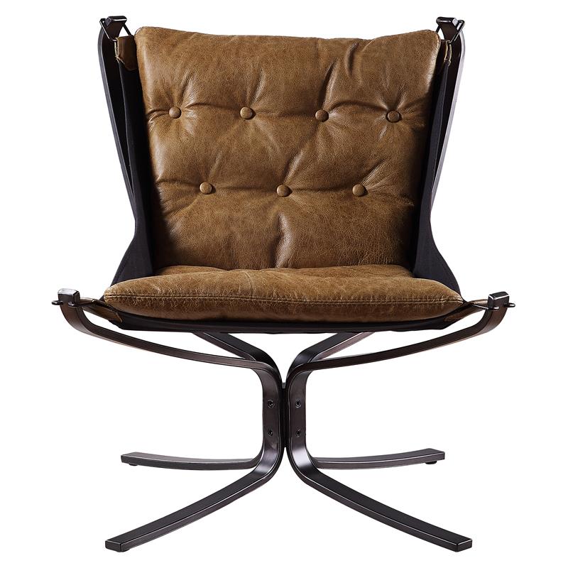 Bowery Hill Button Tufted Top Grain Leather Accent Chair in Coffee