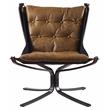 Bowery Hill Button Tufted Top Grain Leather Accent Chair in Coffee