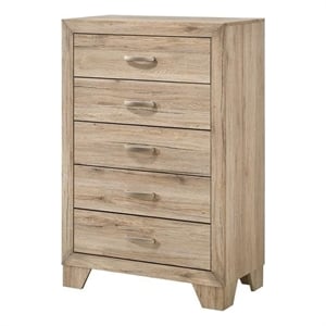 Bowery Hill 5-Drawer Wooden Chest in Natural Wood Finish with Tapered Legs