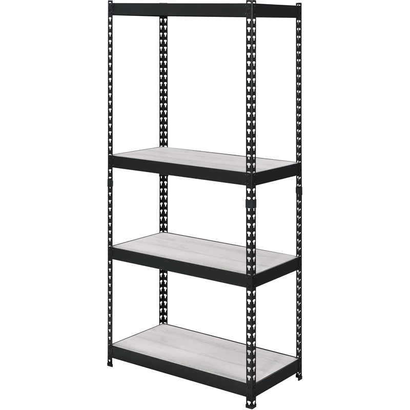 Bowery Hill 4-Shelf Rectangular Metal Bookshelf in Natural and Black