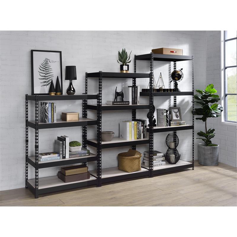Bowery Hill 4-Shelf Rectangular Metal Bookshelf in Natural and Black