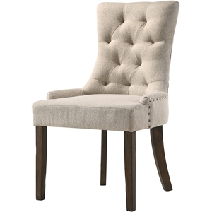 Bowery Hill Fabric Tufted Side Chair with Nailhead Trim in Beige
